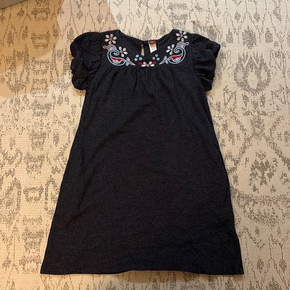 Tea Collection dress with flower detail in dark navy